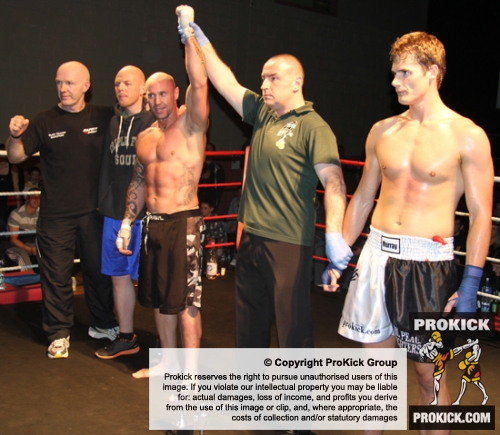 Aidan Brooks takes the win in his 1st round TKO over ProKick's Peter Rusk
