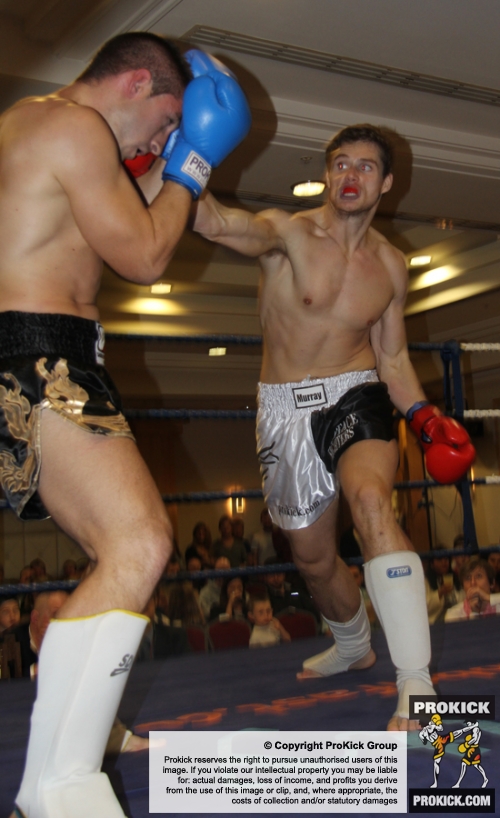 ProKick's Peter Rusk in action against France's Franck Langlasse in ProKick's October 30th 'Fright Night' event.