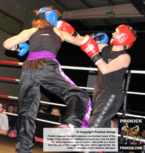 ProKick's Stefanie McMullen trades some hard shots with Yvonne McNevin