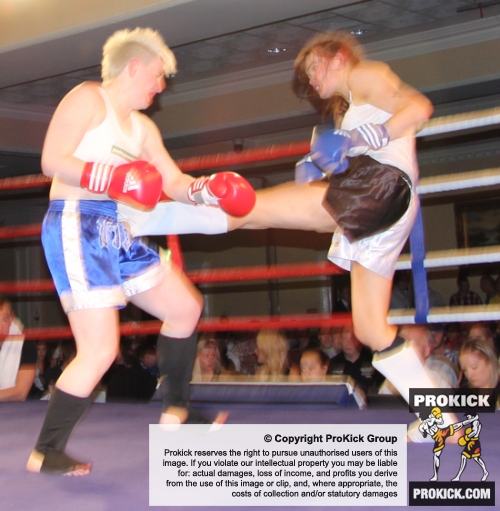 ProKick fighter Ursula Agnew lands a hard front kick on Aisling Daly