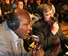 Mr 'Perfect' Ernesto Hoost ringside alongside top commentator Gary Gillespie