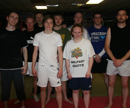 The eager high kicking class received a hard pads class.