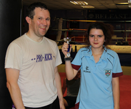 'ProKick Says' winner, 13 year old Amy Filer from Belfast with ProKick Assistant Coach, Mr. Paul Gordon.