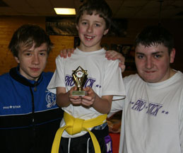 Kurtis McMaster (Centre) with Prokick junior instructors Rayan Dougal (Left) and Allan Titmus (RIGHT)