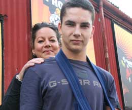 Karl McBlain with his mum at the ProKick Gym