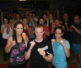 Danny boy wins the Kickboxng fitness text at the new beginners class who were on the last class of their six week course