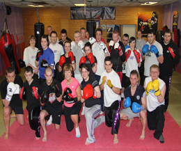 The new group of beginner kickboxers with some of their more experienced ProKick team mates.