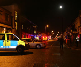 Fire engines and police flood the Belmont Road