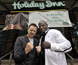 Billy Murray and Ernesto Hoost at the St Patrick's Day venue, the Holiday Inn in Belfast