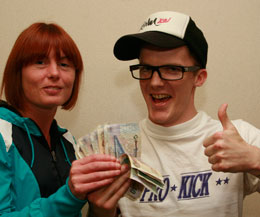 Lucky winner Stephen Houston pictured with organiser of the lotto Miss Nuala Ward