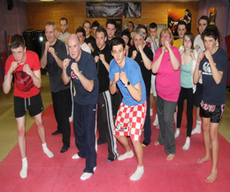 Beginner kickboxing class which started six weeks agao tonight Monday 12th March 2012 with over 20 budding new faces joining the ranks of the famous East Belfast ProKick Gym.