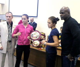 WKN international Promoter Mr Evgenie Kotelnikov  with Alla Ivashkevich (Belarus) Vs Joanna Jedrzjcyk (Team Hoost) Mr Ernesto Hoost