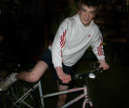 No excuse if you can't run we have bikes available - as seen here when young David Bird found out after complaining of a sore ankle