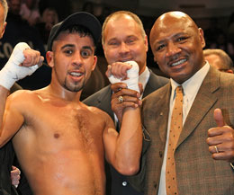 Prince Samir pictured with Olivier Muller and Marvelous Marvin Hagler in Belfast