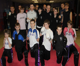 Some of the Prokick fighters appearing on the Awards Night Card preparing with their team mates