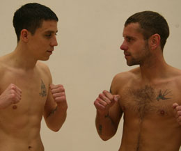 Face to Face gary Hamilton and Shawn Burton square up at the weigh-in as both make the weight at 62.5kg