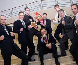 Some of the kickboxing stars, including world champion Gary Hamilton, met Belfast Lord Mayor Tom Hartley at the Waterfront Hall