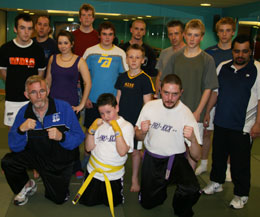 Some of Monday nights Lisburn class with instructor Ross Smith (front Right) and Prokick's oldest kicker in town 'Rocki Desi'