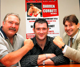 Boxing coach Paul McCullough, Darren Corbett and Boxing Promoter Paul McCausland