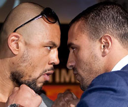 Get ready for fireworks Badr Hari Vs Hesdy Gerges for the ITS Showtime World title in Amsterdam Arena TONIGHT May 29.  Picture is from the official weigh-ins and press conference