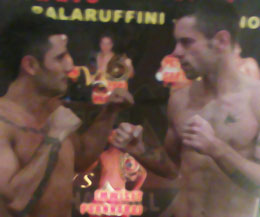 Gary Hamilton (right ) weighs in on target for his bout against Filipo Cinti (Left)