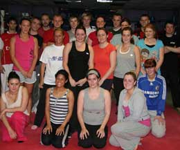 The packed class kicked into action at the ProKick kickboxing school of excellence