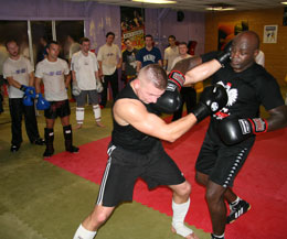 Pawel Gorka with Ernesto Hoost at a recent seminar that 'Mr Perfect' Ernesto Hoost held at the Prokick kickboxing Gym in Belfast