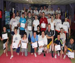 Kickboxing mad adults (Pictured) went through their ProKick exams with a series of tests covering different aspects from the sport.