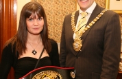 Ursula Agnew, New WKN European Lightweight Champion with the Rt Hon, Alderman Gavin Robinson at Belfast's City Hall