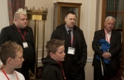 Some of the ProKick team listen to the First Minister talking about Stormont