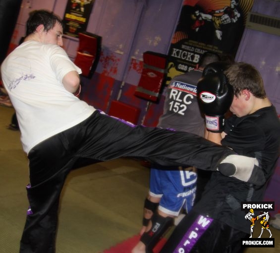 Roundhouse to Jamie McCusker at the new sparring class Thursday nights.-week3-no7