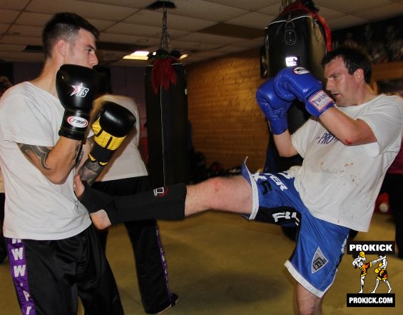 Well placed front kick by Adam Livingston with Stephen Fisher.-week2-no10