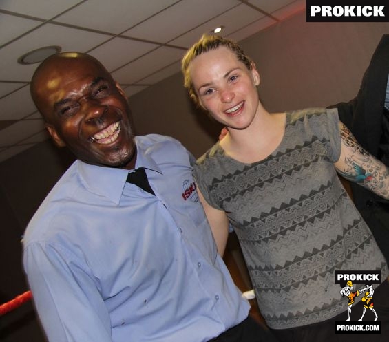 Referee Mick Fowls with Samantha Robb at the Kickboxing event london
