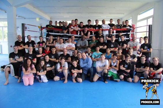 Group of kickboxers with Ernesto Hoost in Geneva Switzerland