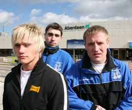 The ProKick team landed in Aberdeen, Scotland just a few hours ago -  all have made the weight and are resting for tonights big event - L-R Mark Bird, Tomas Glazer and Celtic title contender Gary Fullerton.