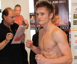 The tean weigh-in - Mark Bird hits the weight at 66kg