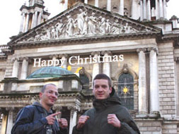 Carl Emery and Jamie Crawford outside the Belfast City Hall