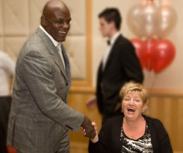 Pictured  co.promoter Adele Robinson's younger sister Edna at the dinner along with Mr 'Perfect' Ernesto Hoost as guest of honour .