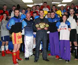 World Champion Gary Hamilton gets support from his fellow teammates at the Prokick Gym