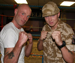 Private Stuart serving  a tour in Basara, IRAQ as an Engineer in the 7th Armored Brigade is pictured with his dad Robin