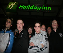 Not so happy campers at the Holiday Inn Belfast - Johnny Smith (right) catches a few ZZZzz's while he can