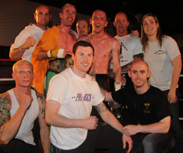 All friends after hard fought battles -  The new Champ Ken Horan with team mates Darren McMullen, the Gasman Johnny Smith along with John Lee and the promoters