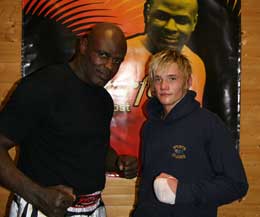 Ernesto Hoost with Mark Bird at the Prokick Gym where 'Mr Perfect' ran several seminars over the weeknd