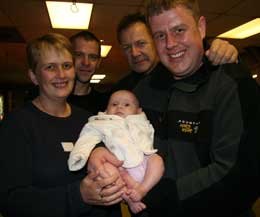 Proud parents, the Hutchinsons with baby Katie along with Gary Hamilton and Billy Murray