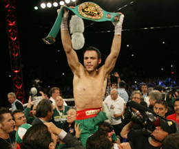 Julio Cesar Chavez Jr. celebrates his victory over Andy Lee in their WBC middleweight title bout Saturday, June 16, 2012, in El Paso, Texas.