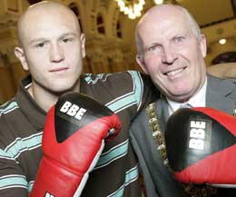 Belfast heavyweight hope Scott Belshaw will hopefully fight for a British title, pictured with the former Belfast Lord Mayor