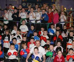 Stevie Kidd brought his young group of kicking mad kickboxers over to the ProKick HQ for an extra mornings training. ( Mr Kidd centre with daughter Morgan)