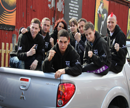 Paul Best, Gary Fullerton and Ursula Agnew with their ProKick team mates on the way to Dublin