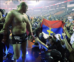 Fedor Emelianenko - seen here after his one of his earlier fights - Fedor has never been shy about his Russian pride.