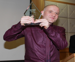 ProKick fighter Gary Fullerton picking up his second gong of the night, the ProKick 'Student Of The Year' Award